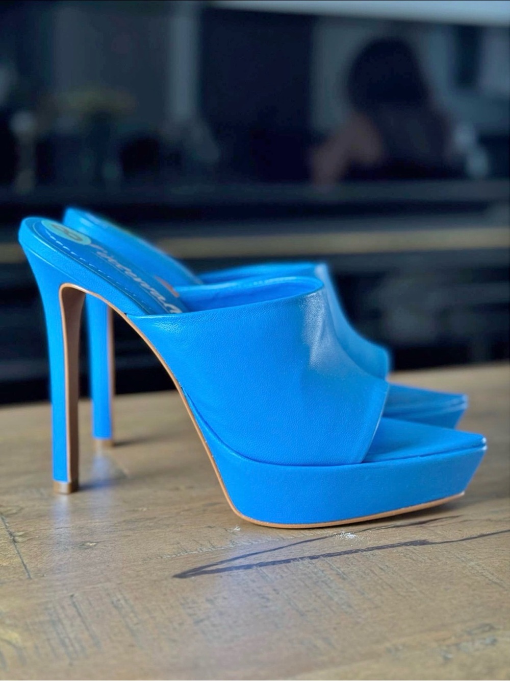 New Bold Blue High Heel Platform Mule size 8